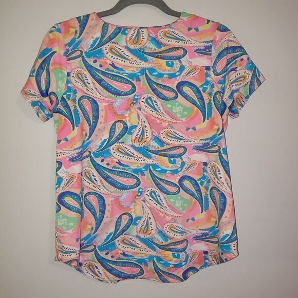 LULU B COLORFUL COMFY CLOTHING NEON MULTICOLORED PRINT TOP SIZE MEDIUM STRETCHY - Picture 4 of 4